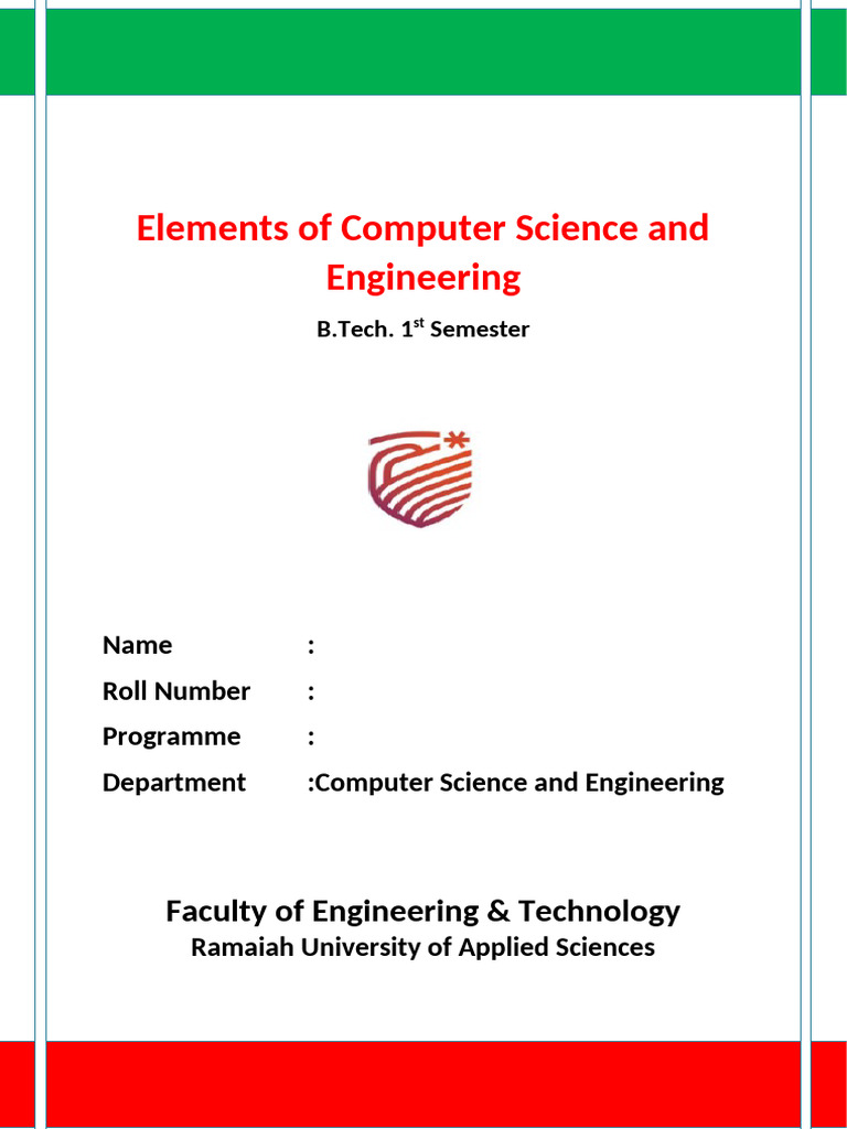 CSD103B Introduction To Computer Science and Engineering LabManual ...
