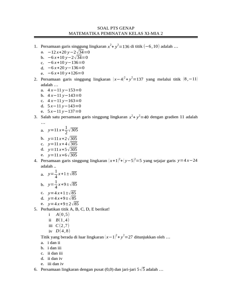 Naskah Soal Pts Matmin Kls 11 | PDF