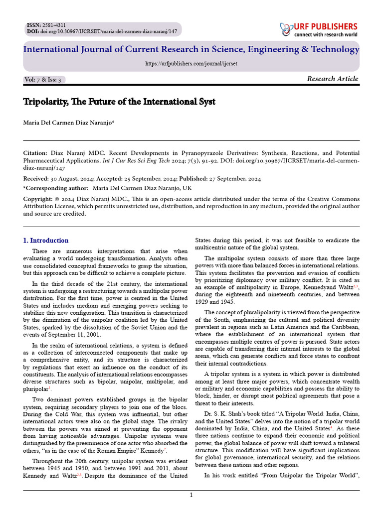Tripolarity, The Future of the International Syst | PDF | Polarity ...