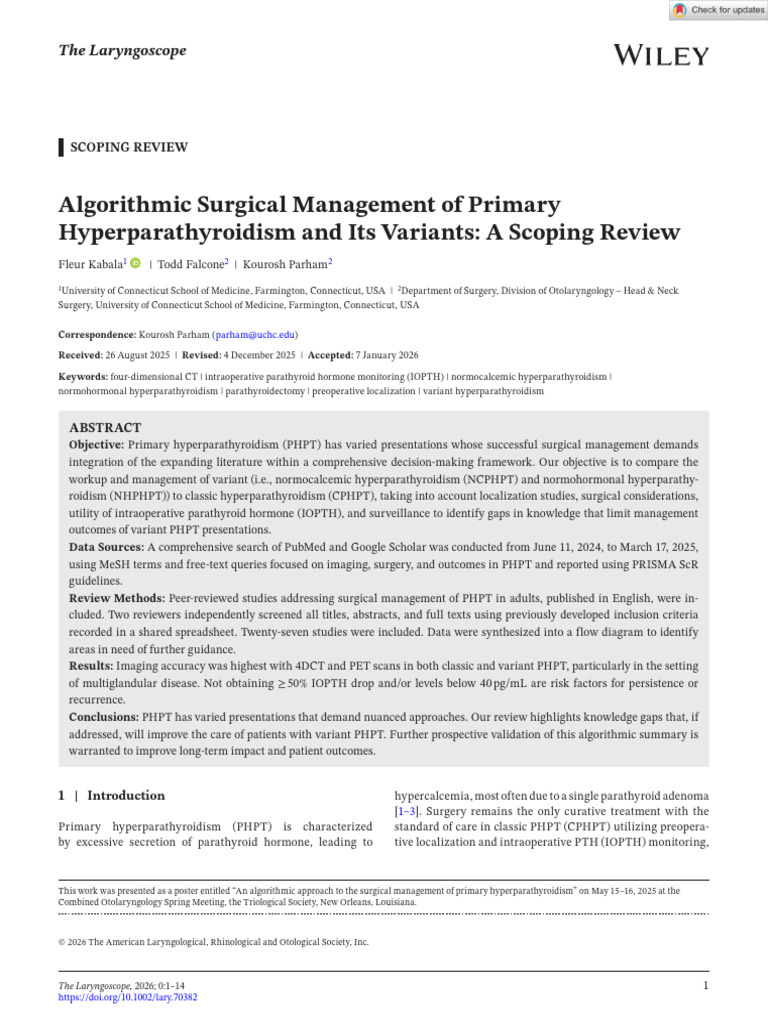 Algorithmic Surgical Management of Primary Hyperparathyroidism and Its ...