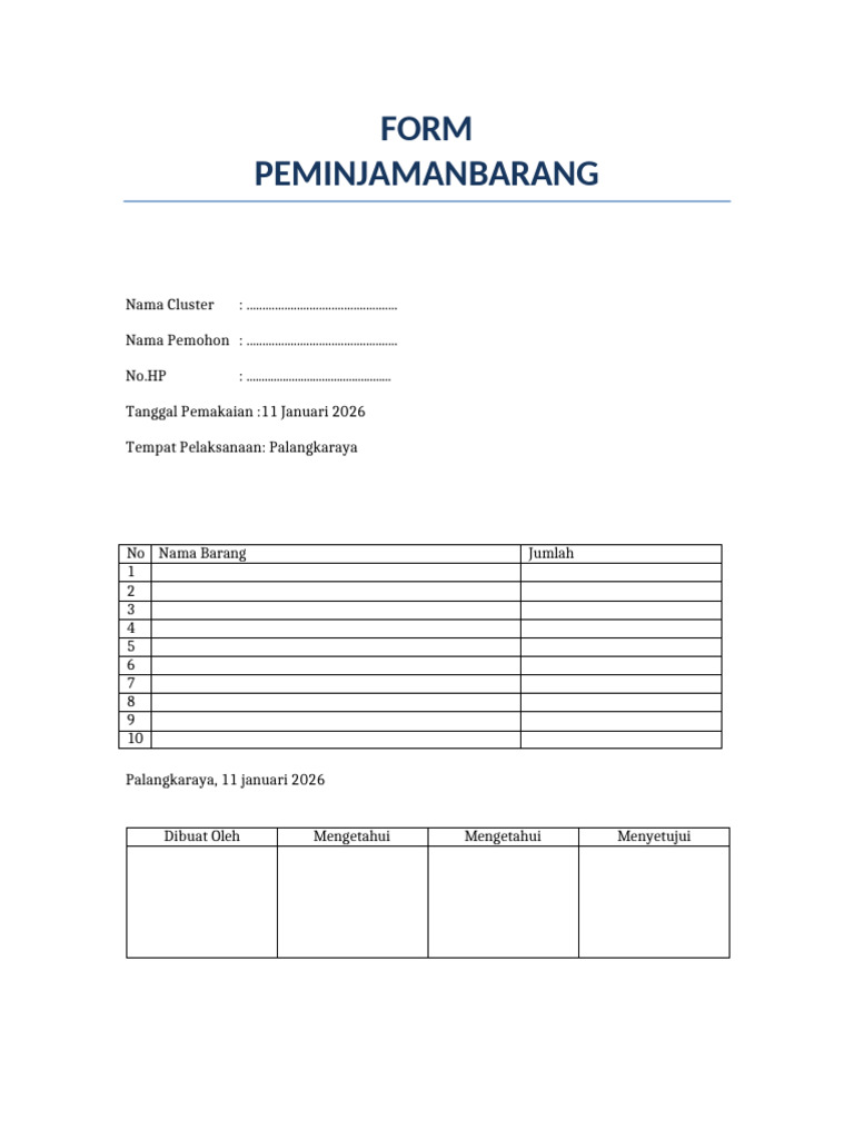 Form Peminjaman Barang | PDF