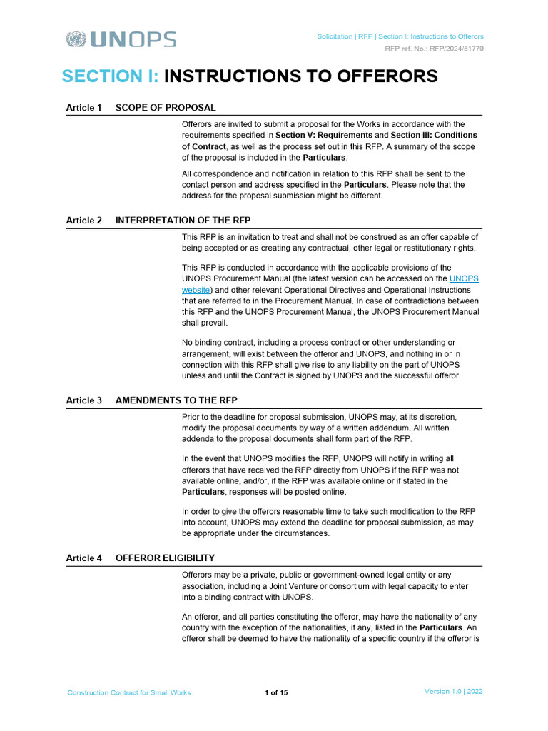 Section I - Instructions To Offerors | PDF | Offer And Acceptance ...