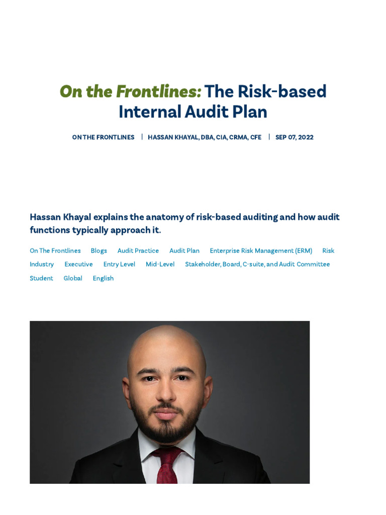 On The Frontlines - The Risk-Based Internal Audit Plan | PDF | Internal ...