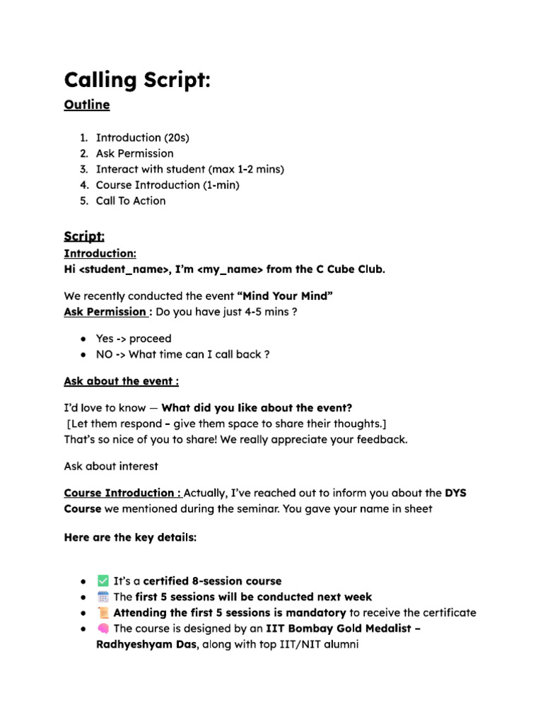 DYS Calling Script | PDF