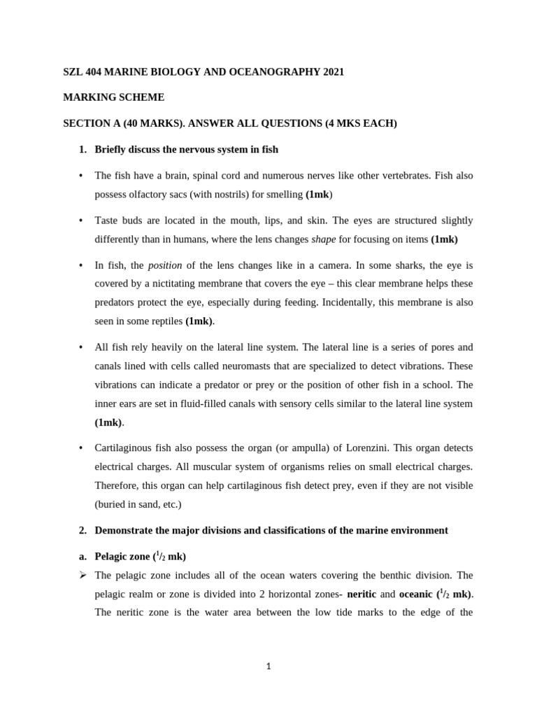 SZL 404 Marking Scheme 2021 - 050004 | PDF | Oceans | Fish