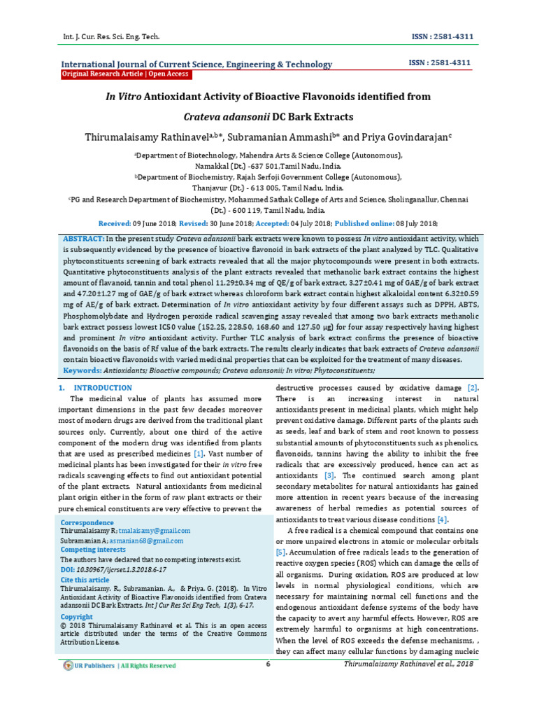 In Vitro Antioxidant Activity of Bioactive Flavonoids Identified From ...