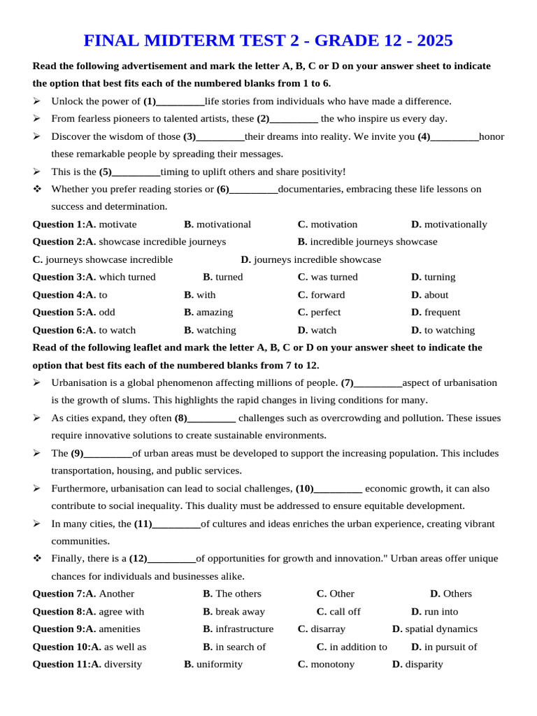 First Semester Final Exam TEST 2 - GRADE 12 - 2025.docx Giải Chi Tiết ...