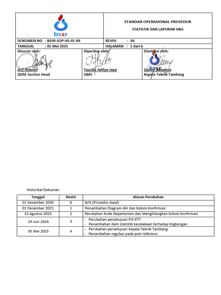 BSSR SOP HS 01 R4 Statistik Dan Laporan H&S (Ok Print) | PDF
