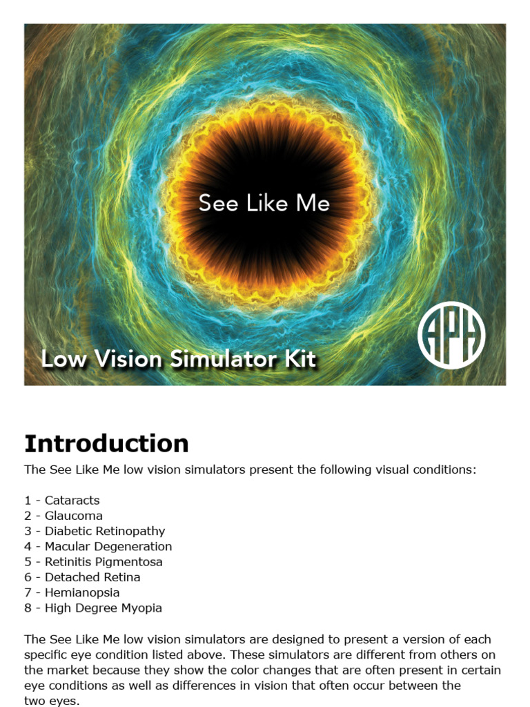 See Like Me Low Vision Simulators | PDF | Visual Impairment | Cataract