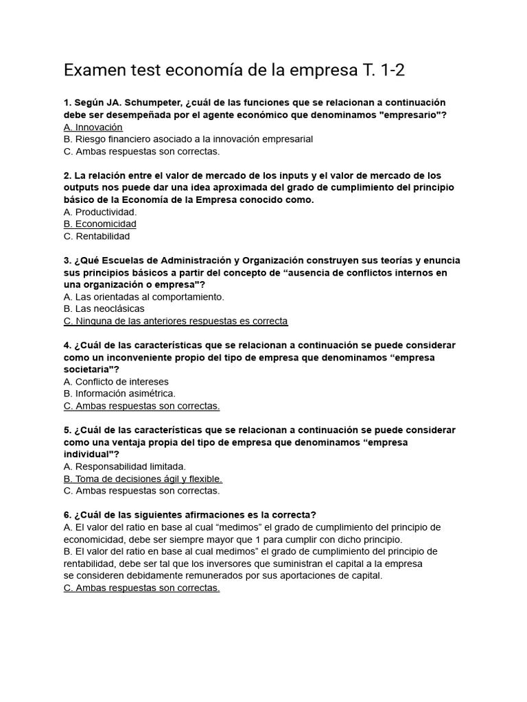 Examen Test Eco T1-2 | PDF | Business | Negocios económicos