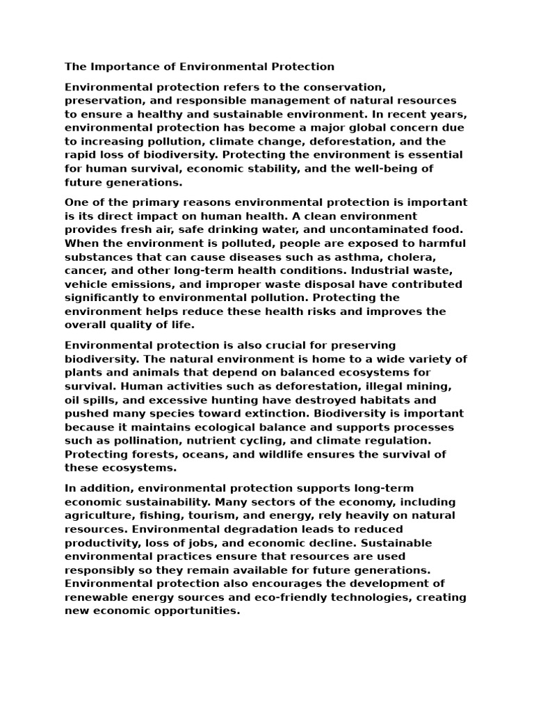 The Importance of Environmental Protection | PDF | Environmental ...