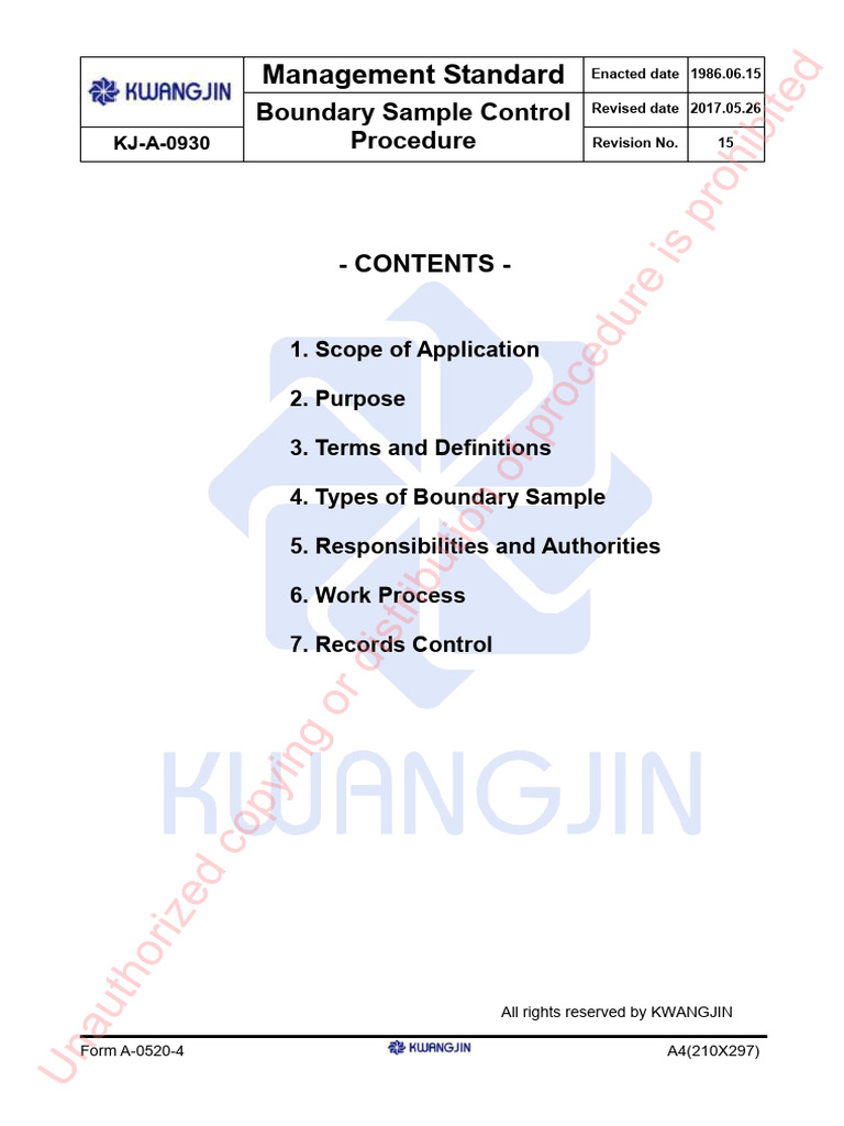KJ-A-0930 - Boundary Sample Control Procedure (Rev.15) | PDF