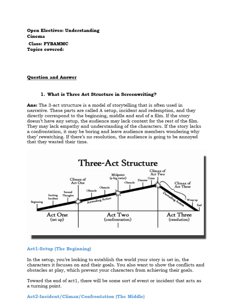 'Understanding Cinema - OE - Class Test Notes | PDF | Filmmaking ...