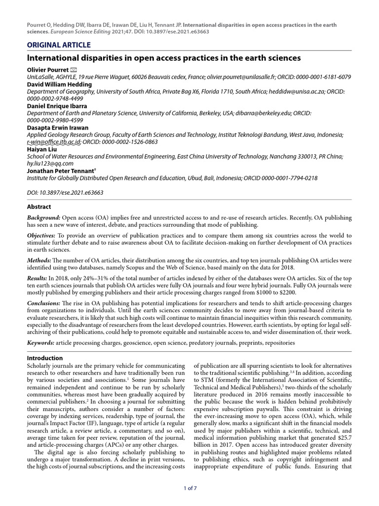 International Disparities in Open Access Practices | PDF | Open Access ...