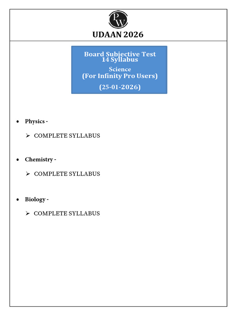 Board Subjective Test 14 - Test Syllabus (For Infinity Pro Users) | PDF