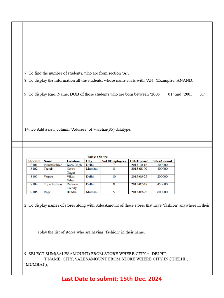 MySQL Practical File Class 11th 24-25 | PDF
