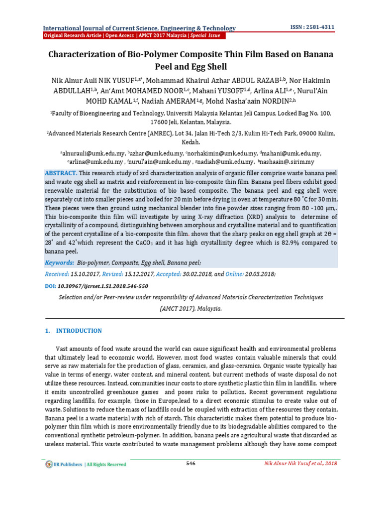 Characterization of Bio-Polymer Composite Thin Film Based On Banana ...