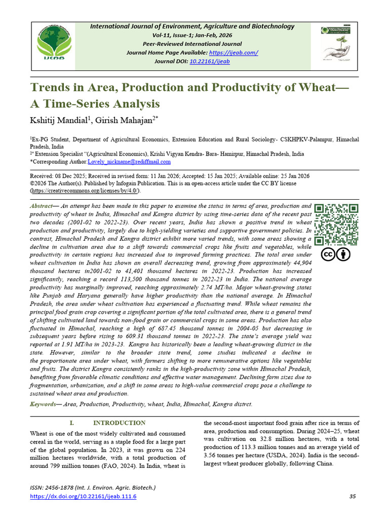Trends in Area, Production and Productivity of Wheat - A Time-Series ...