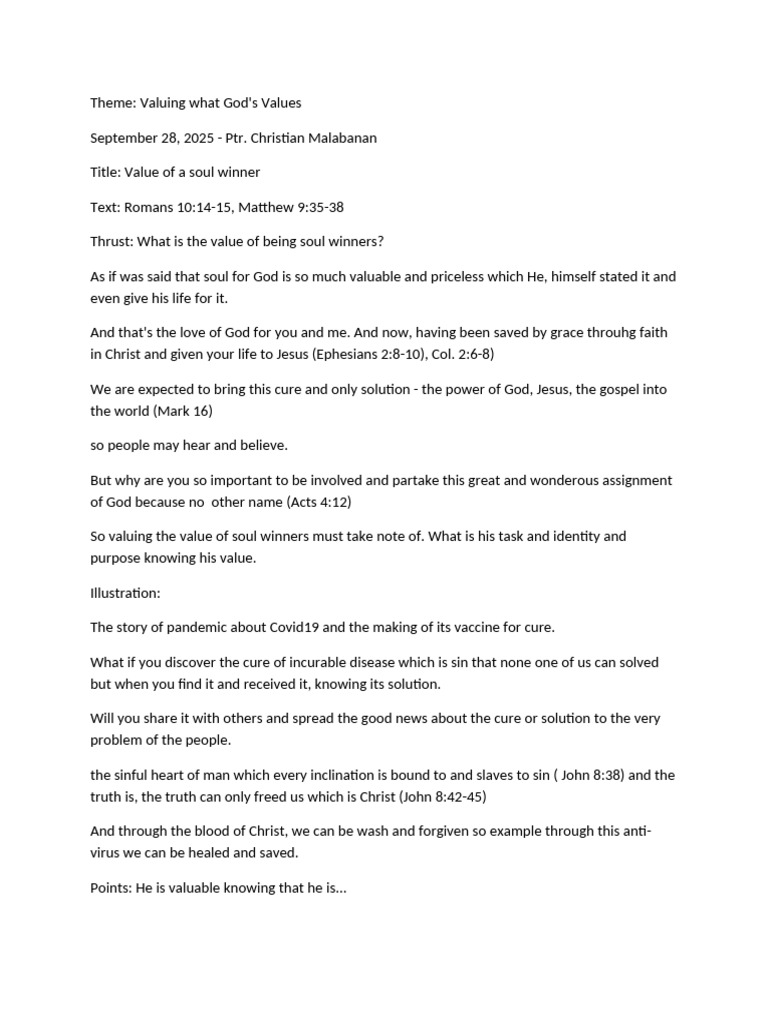 Valuing What God's Values | PDF | Jesus | The Gospel