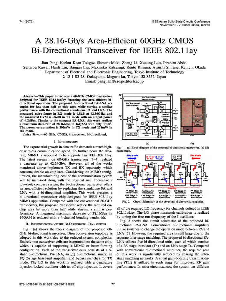 A 28.16-Gbs Area-Efficient 60GHz CMOS Bi-Directional Transceiver For ...