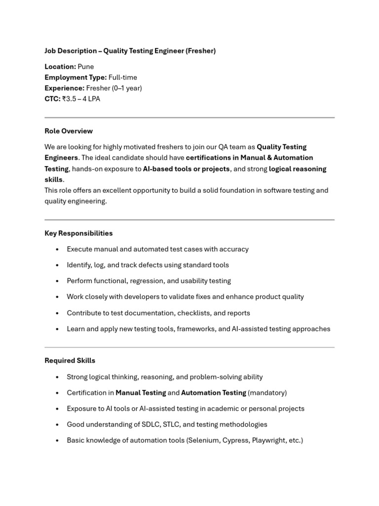Jr. Quality Engineer | PDF