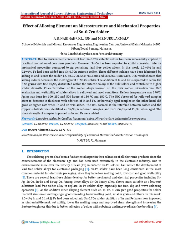 Effect of Alloying Element On Microstructure and Mechanical Properties ...