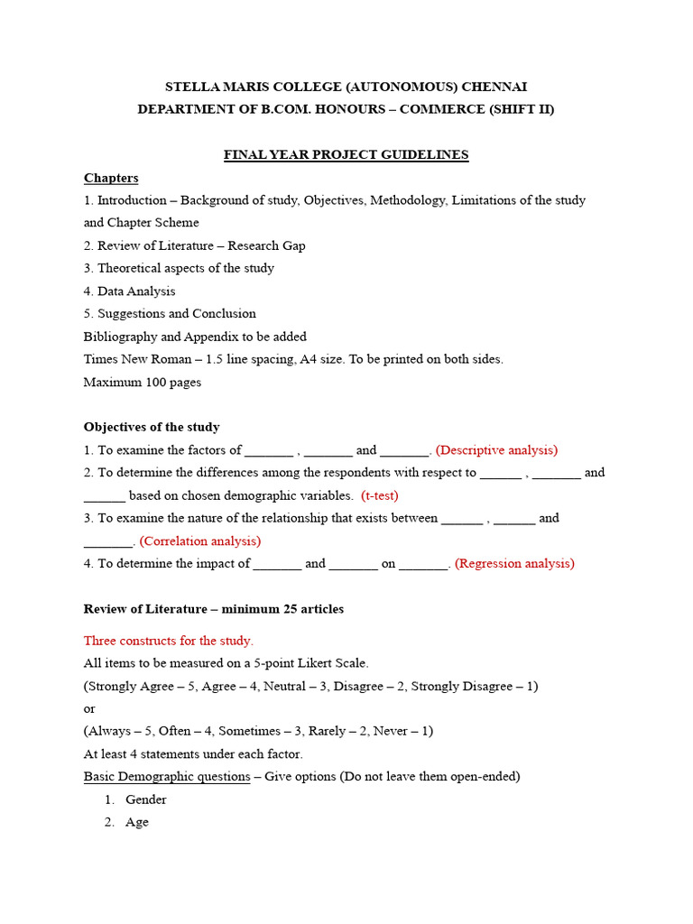 Final Year Project Guidelines - B.com. Hons | PDF | Regression Analysis ...