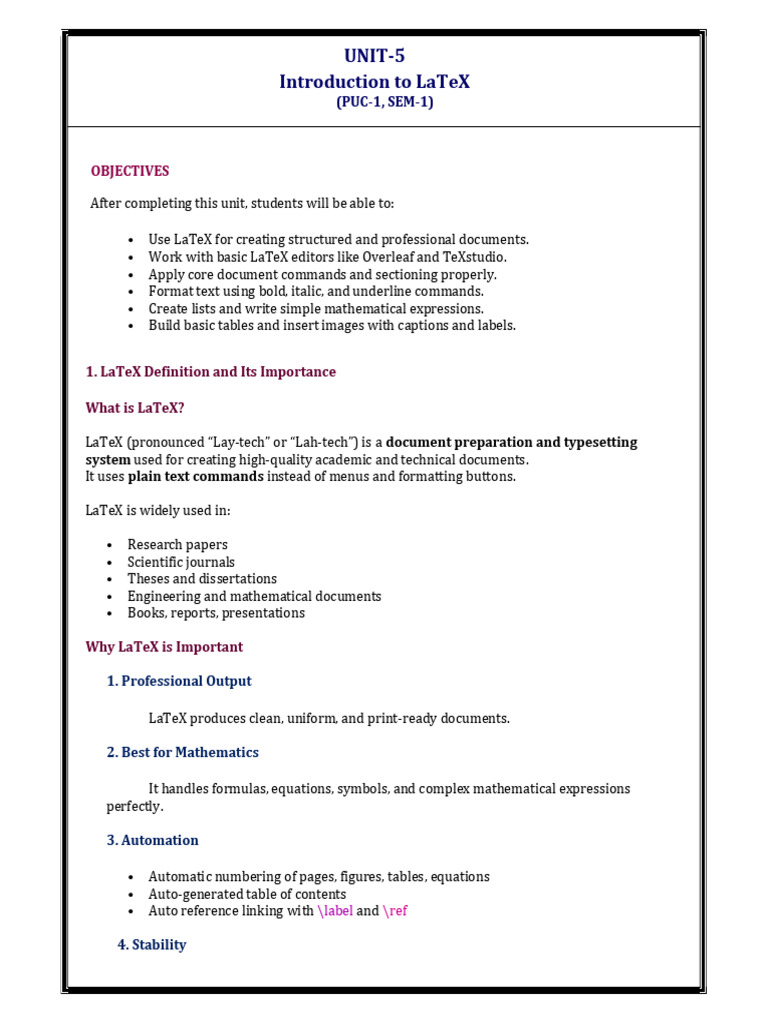 Unit-5 - LaTeX - Reading Material & Assignment Questions & Fill in The ...