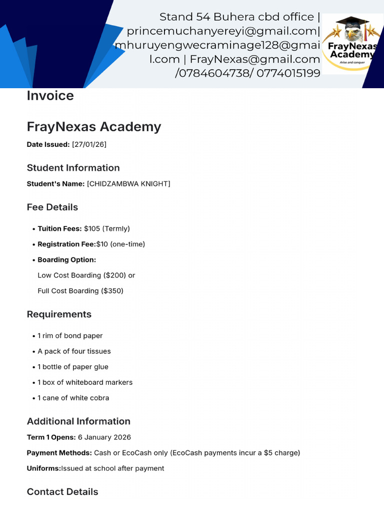 School Invoice Template | PDF