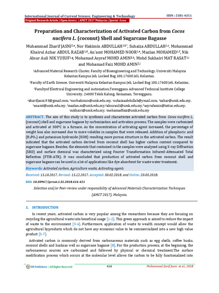 Preparation and Characterization of Activated Carbon From Cocos ...