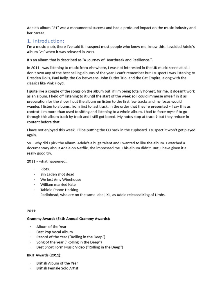 Adele 21 - That Album - Draft Notes | PDF | Adele | Popular Music