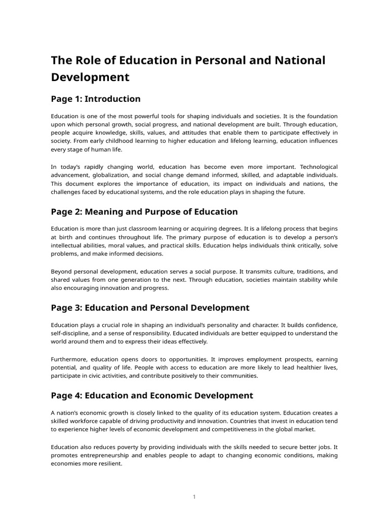 The Role of Education in Personal and National Development | PDF ...