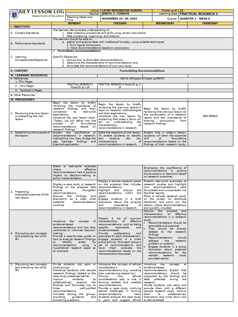 Practical Research 2 Quarter 2 Week 9 | PDF | Learning | Evaluation