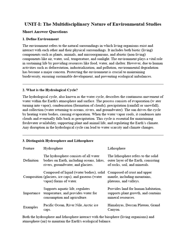 EVS Study Material Unit 1-5 | PDF | Agriculture | Ecosystem