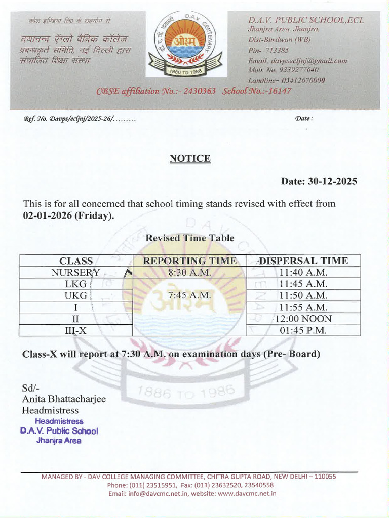 Revised School Timing Notice - 30!12!2025-1 | PDF