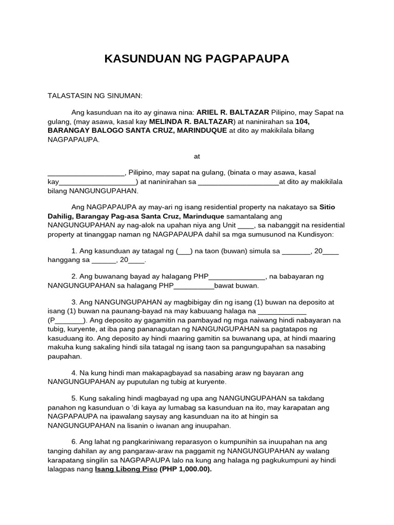 Kasunduan NG Pagpapaupa | PDF