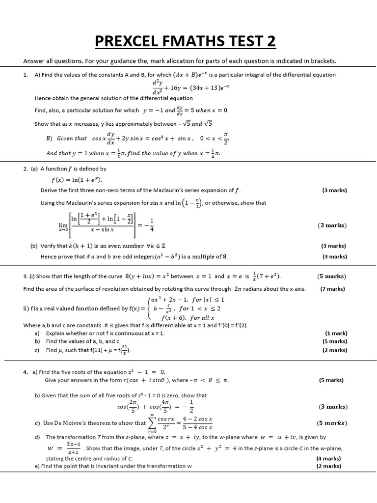 Prexcel Fmaths Test 2 | PDF | Mathematical Analysis | Mathematical Objects