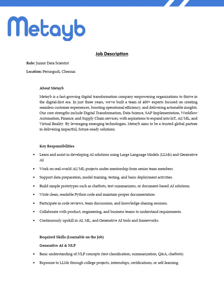 JD - Junior Data Scientist | PDF | Artificial Intelligence ...