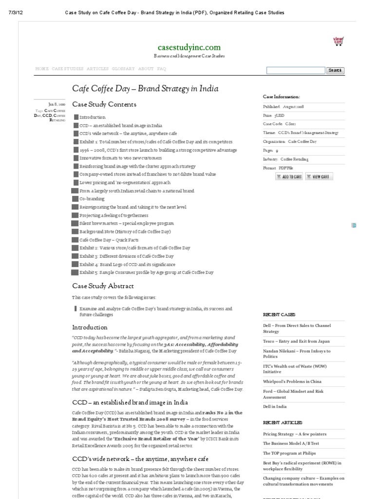 Case Study On Cafe Coffee Day - Brand Strategy in India (PDF ...