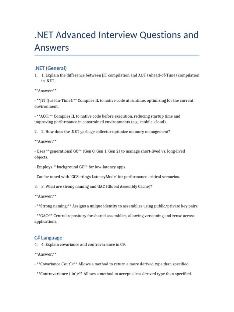 Dotnet Advanced Interview Questions | PDF | C Sharp (Programming ...