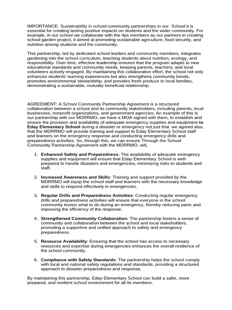 Explanation Leading To Sustainable School Community Partnership | PDF ...