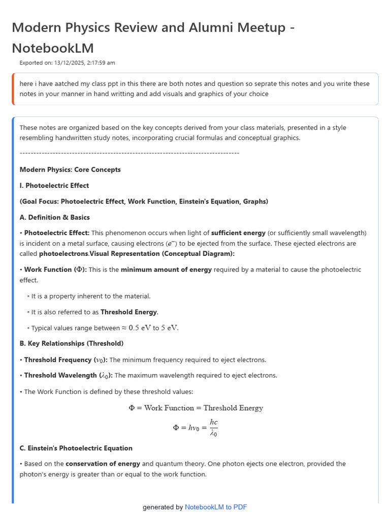 Modern Physics Review and Alumni Meetup | PDF | Photoelectric Effect ...