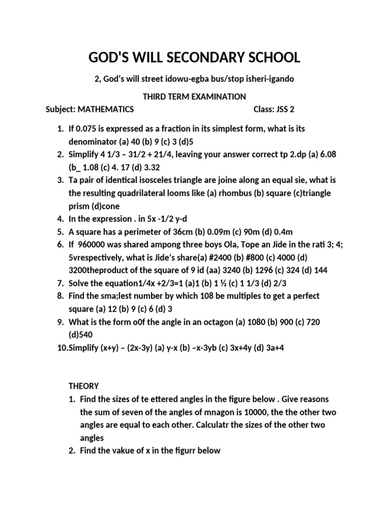 Maths New Jss2 | PDF