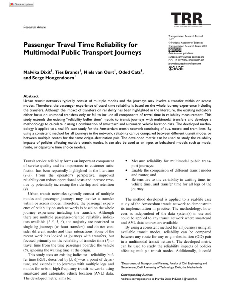 Passenger Travel Time Reliability For | PDF | Public Transport | Rapid ...