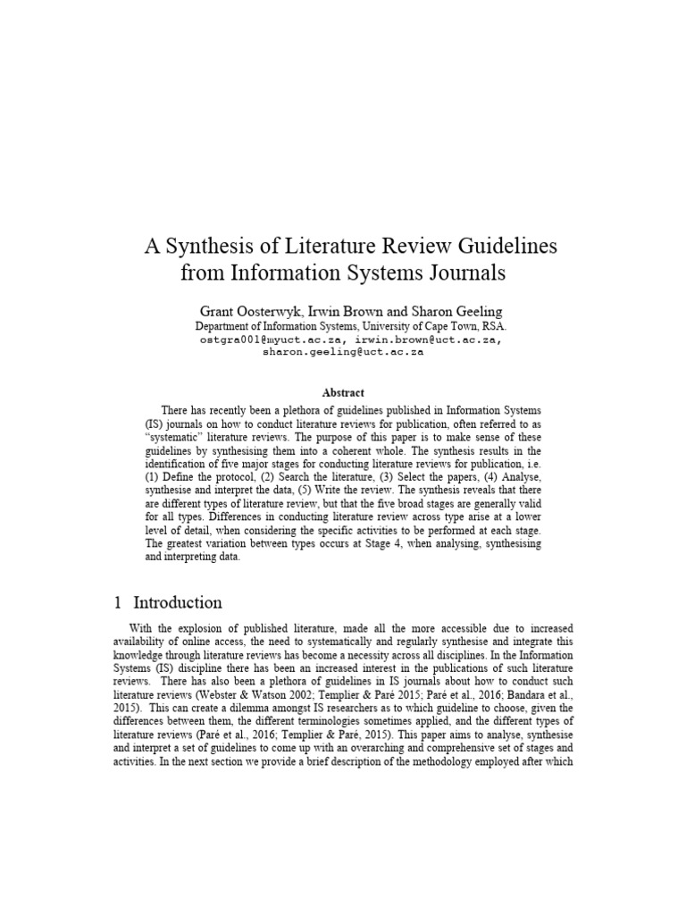 A Synthesis of Literature Review Guidelines: From Information Systems ...
