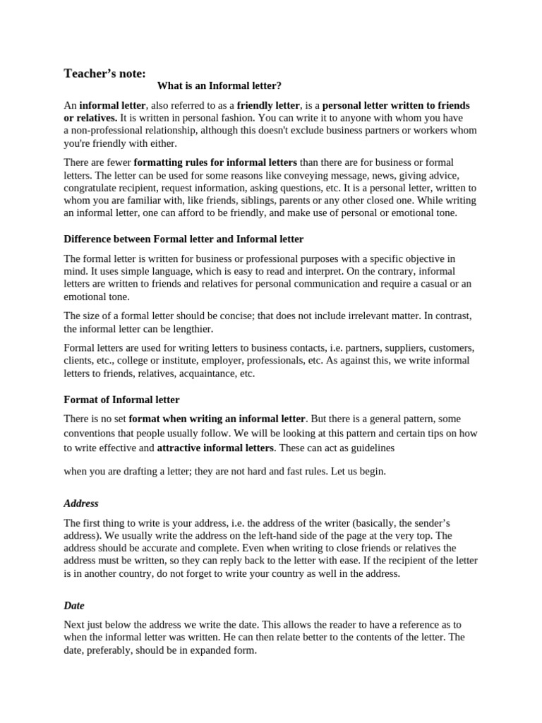 Informal Letter Lecture Sheet | PDF | Human Communication | Communication