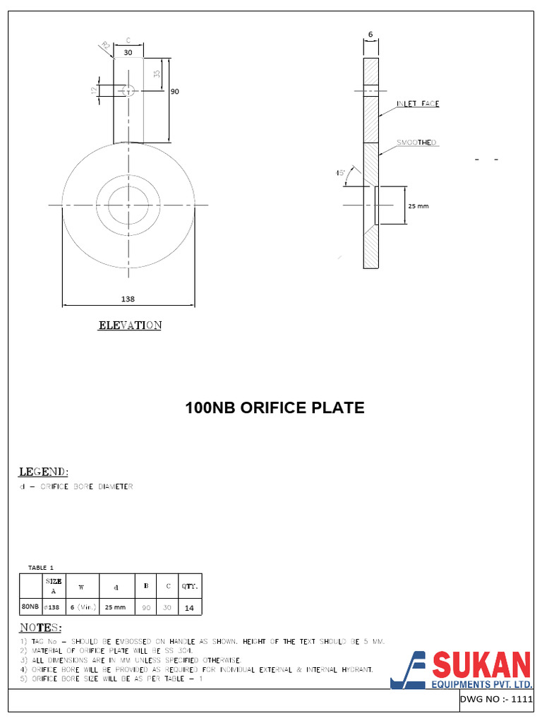 80NB Orifice Plate Drawing | PDF