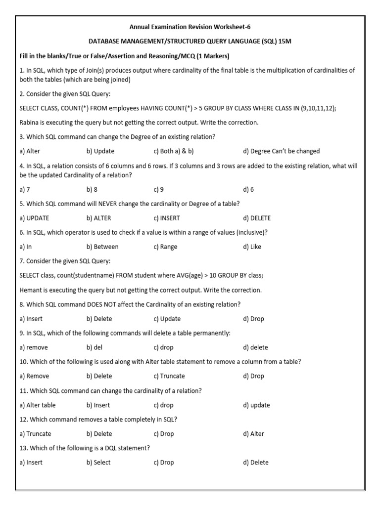 DBMS and SQL Worksheet-6 | PDF | Sql | Information Technology Management