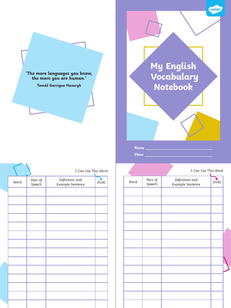 t e 2551749 Esl Student Vocabulary Notebook Ver 2 | PDF | Linguistics ...