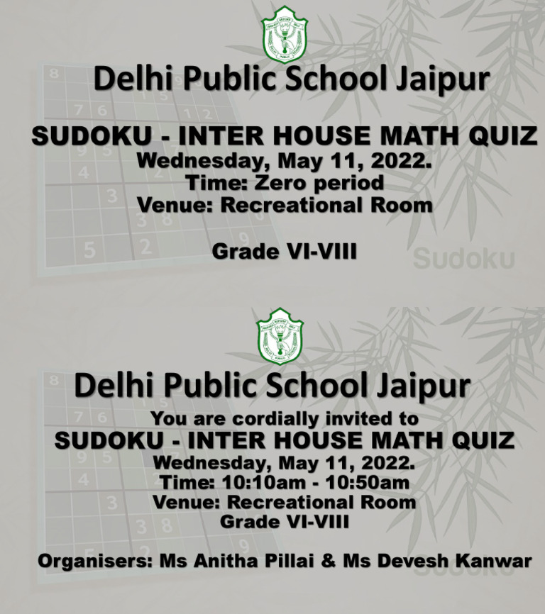 Sudoku - Inter House Math Quiz | PDF